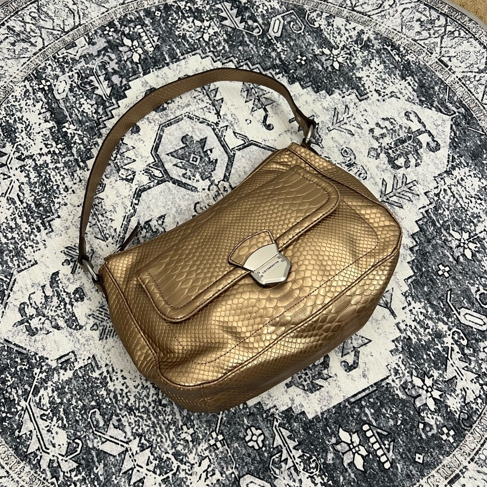 Vintage Y2K Liz Claiborne Gold Metallic Embellished Snakeskin Shoulder Bag